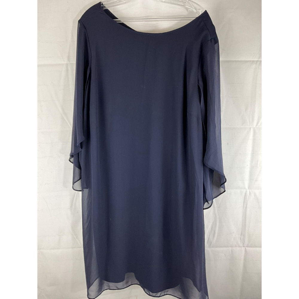DB DRESS Navy Blue Chiffon Overlay Flutter Sleeve Midi Dress Size 20 Used